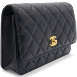 Quilted CC Pearl Crush Wallet on Chain WOC Black