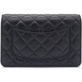 Quilted CC Pearl Crush Wallet on Chain WOC Black