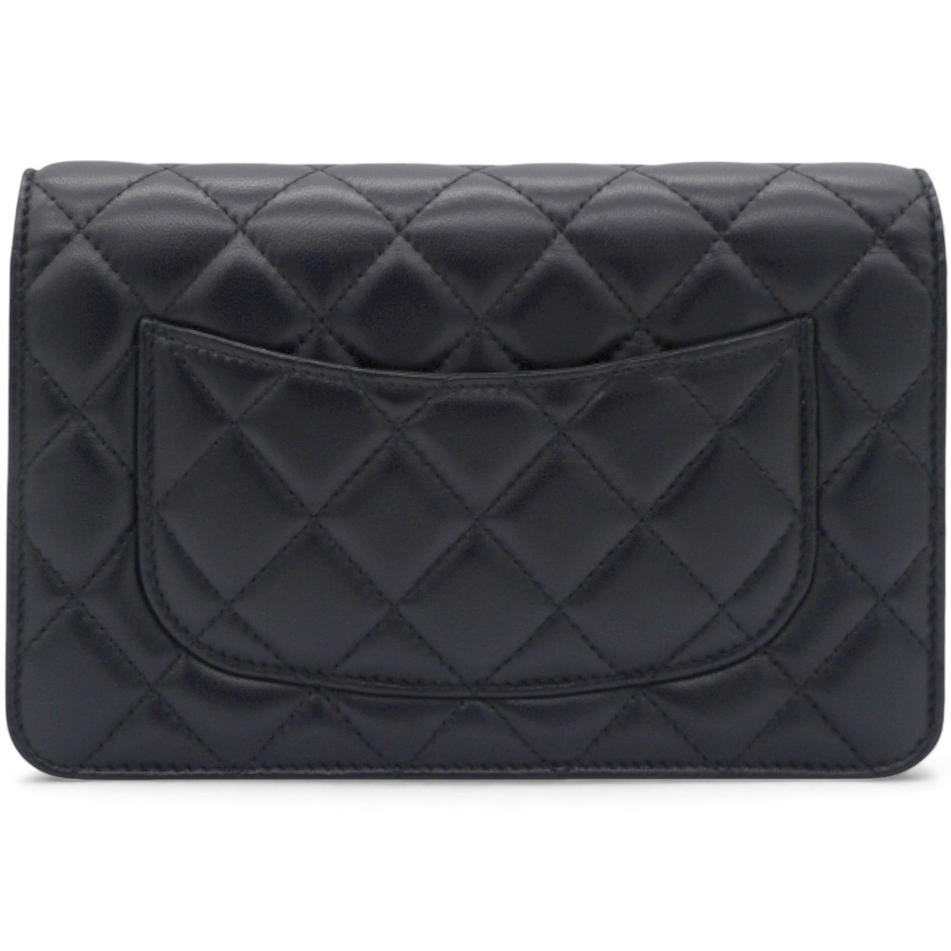 Quilted CC Pearl Crush Wallet on Chain WOC Black