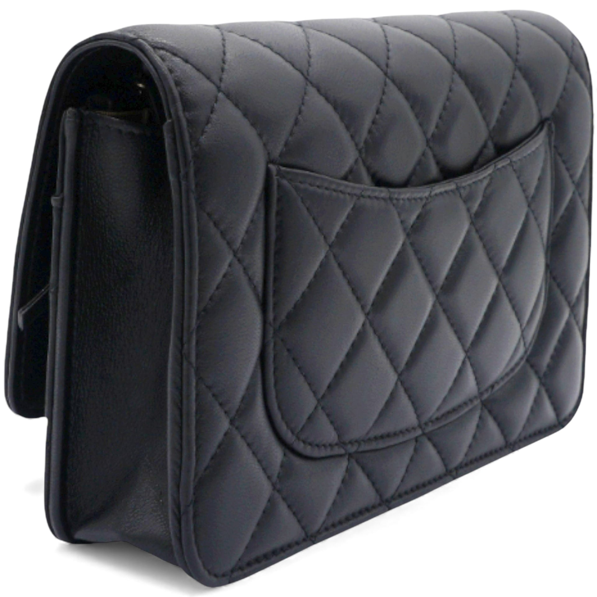 Quilted CC Pearl Crush Wallet on Chain WOC Black
