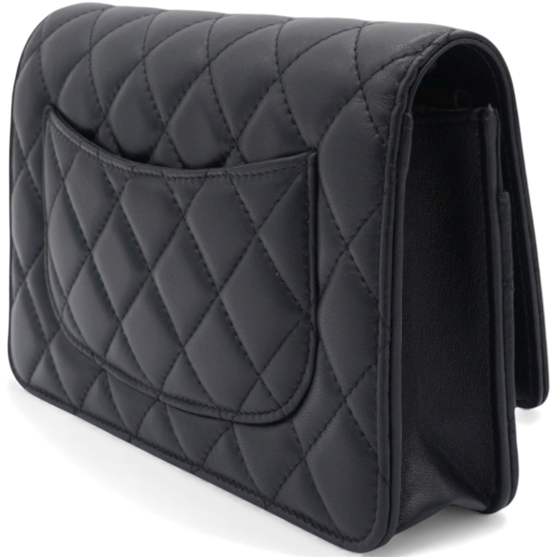 Quilted CC Pearl Crush Wallet on Chain WOC Black