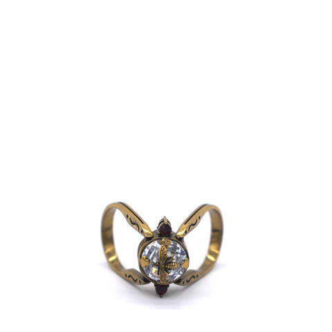 Gold Metal Crystal Bee CD Ring Size 53