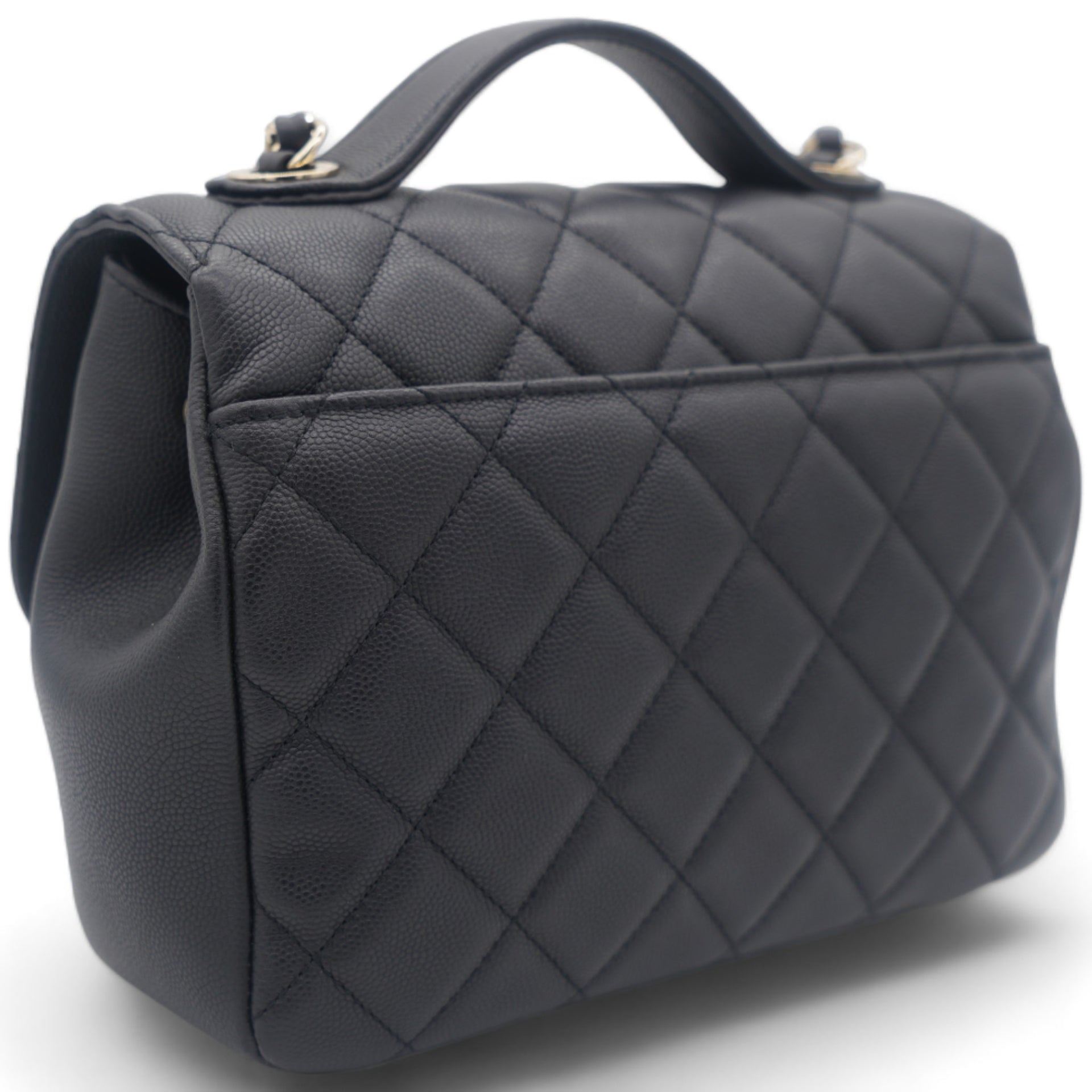 Black Quilted Caviar Leather Medium Business Affinity Top Handle Bag