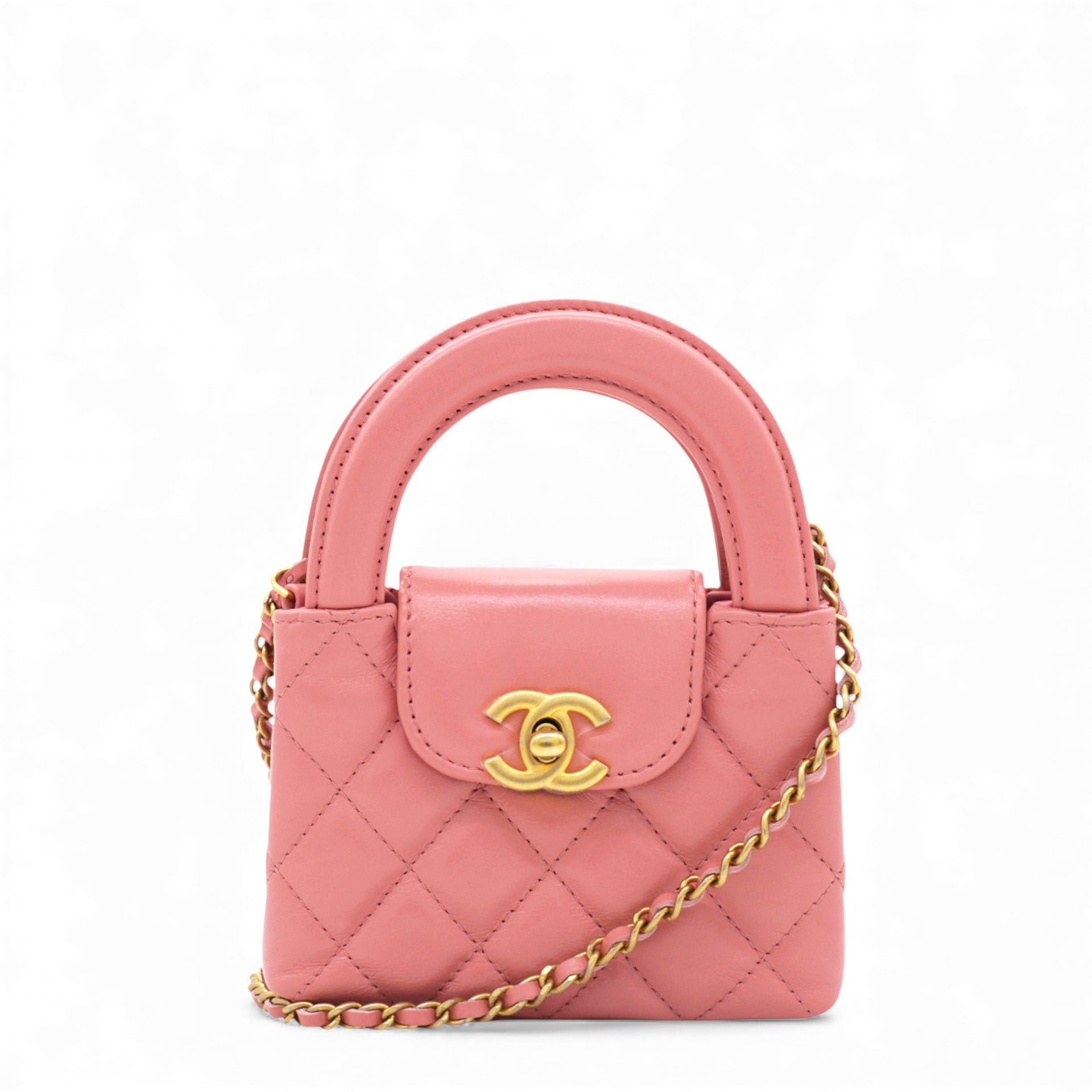 Shiny Leather Quilted Nano Kelly Shopper Pink