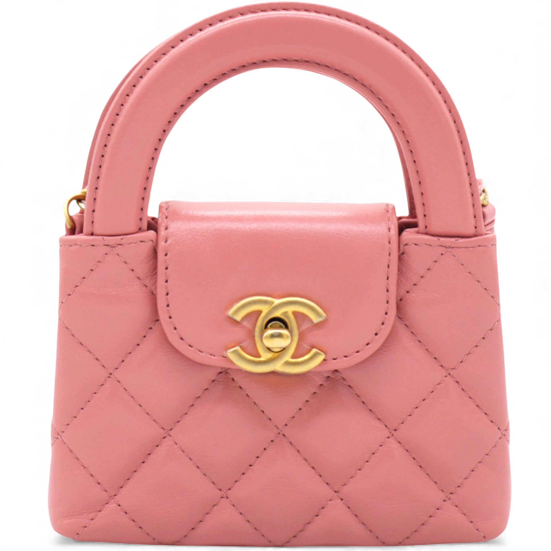 Shiny Leather Quilted Nano Kelly Shopper Pink