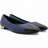 Timeless Chanel Cap Toe Flats in Blue and Black Leather Size38.5