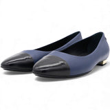 Timeless Chanel Cap Toe Flats in Blue and Black Leather Size38.5