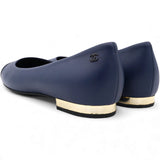 Timeless Chanel Cap Toe Flats in Blue and Black Leather Size38.5