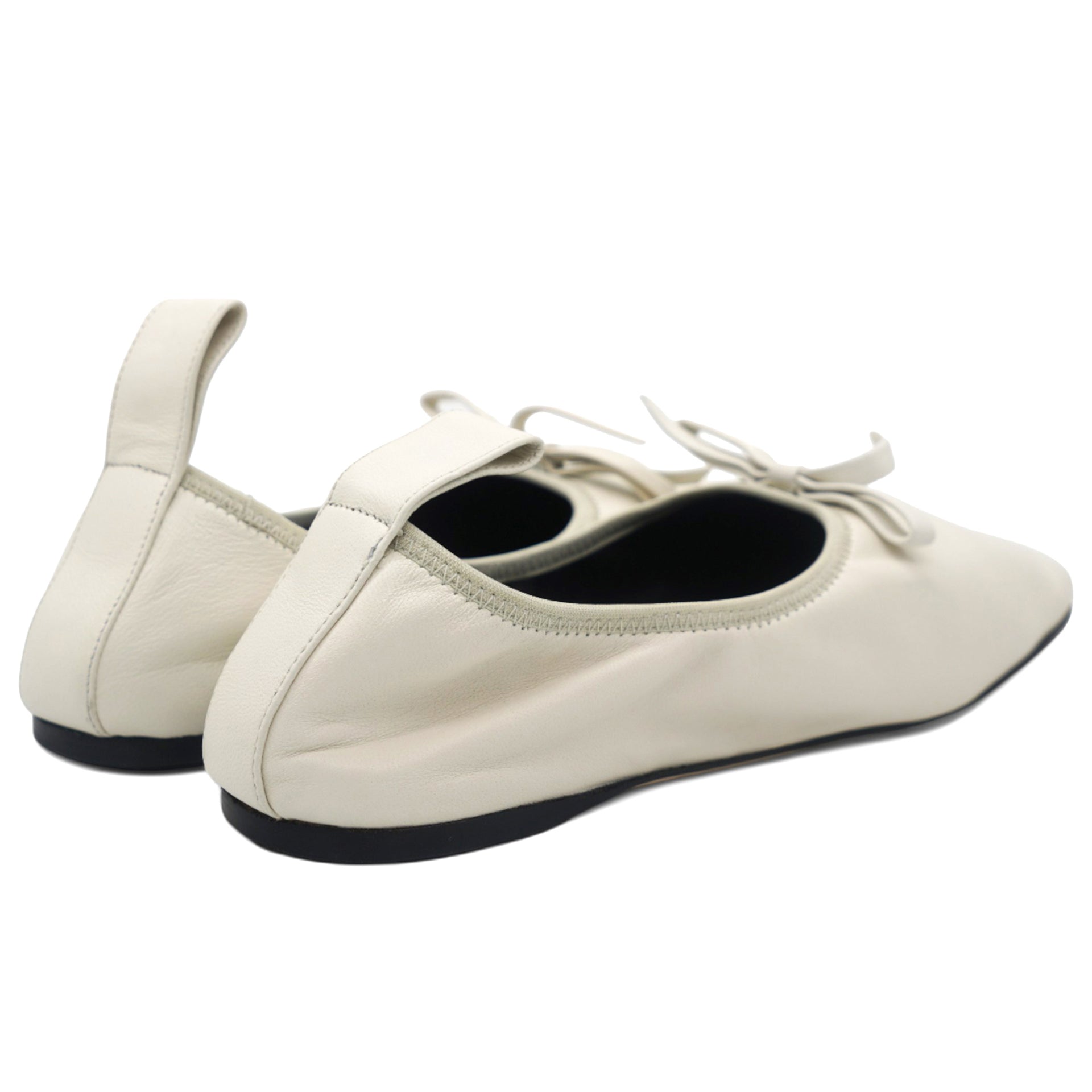 Square-toe Elasticated Leather Ballet Flats In White 37