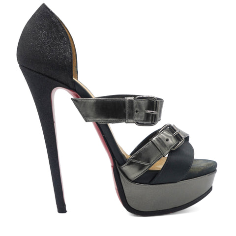 Black Glitter and Satin Ambertina Platform Sandals Size 37