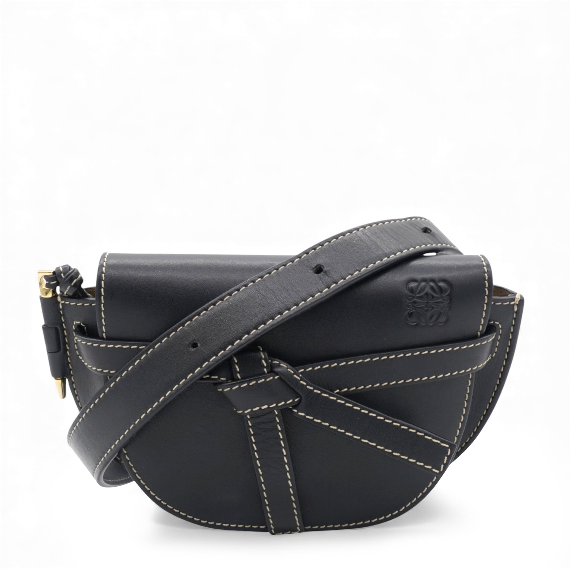 Black Leather Mini Gate Belt Bag