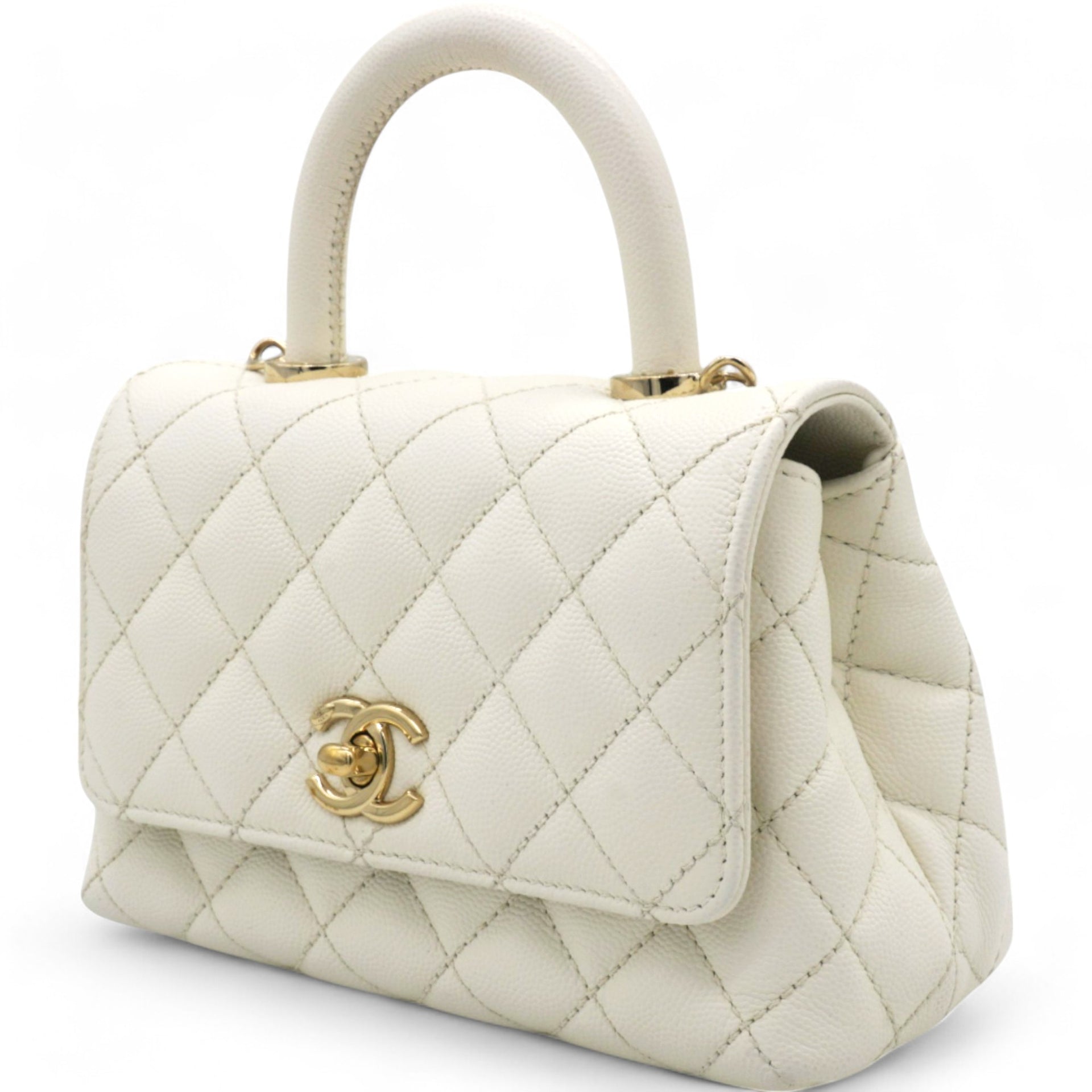 Chanel Caviar Quilted Mini Coco Handle Flap White – STYLISHTOP