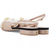 Satin Grosgrain Pearl Slingback Flats Pink/Black Size36.5