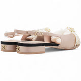 Satin Grosgrain Pearl Slingback Flats Pink/Black Size36.5