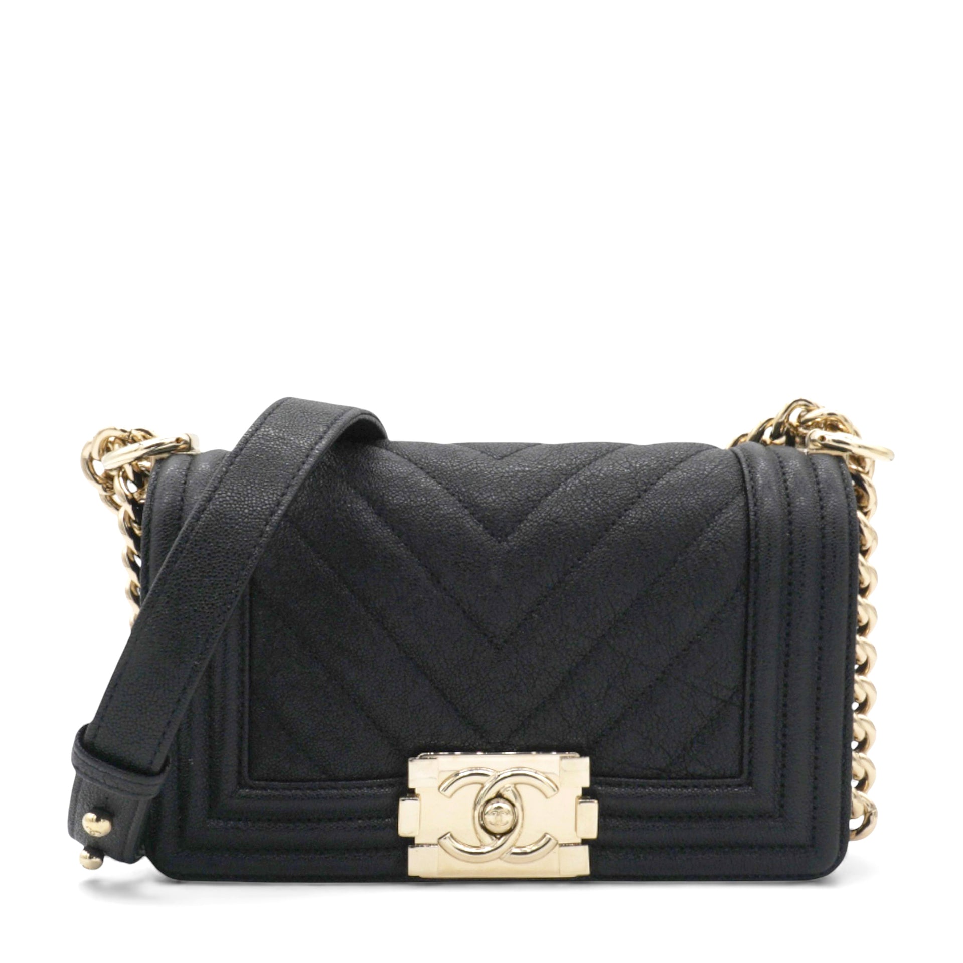 Small Caviar Chevron Leboy Black