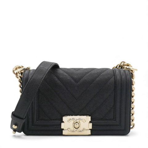 Small Caviar Chevron Leboy Black