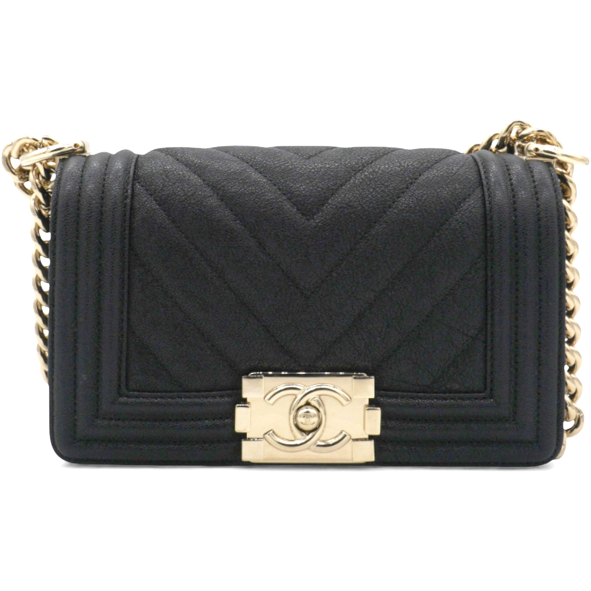 Small Caviar Chevron Leboy Black