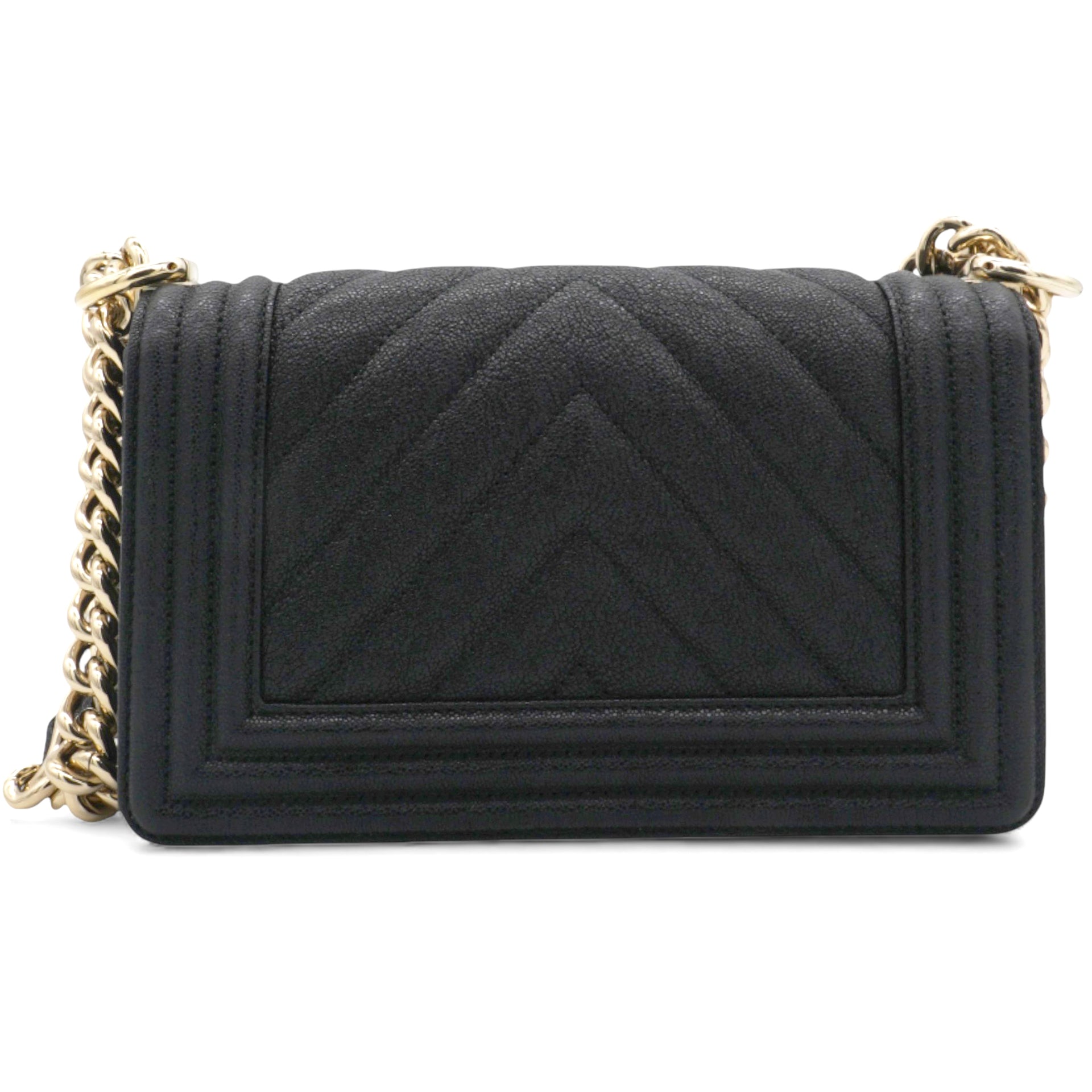 Small Caviar Chevron Leboy Black