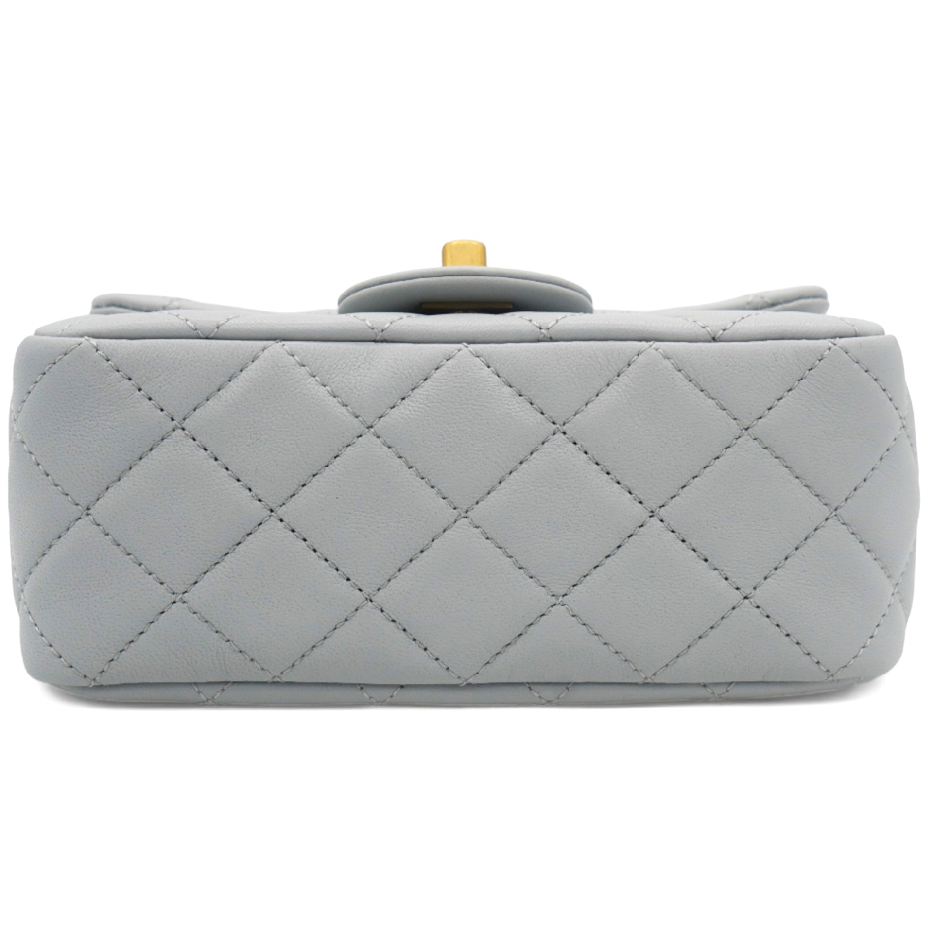 Pearl CC Crush Mini Square Lambskin Grey Crossbody Bag