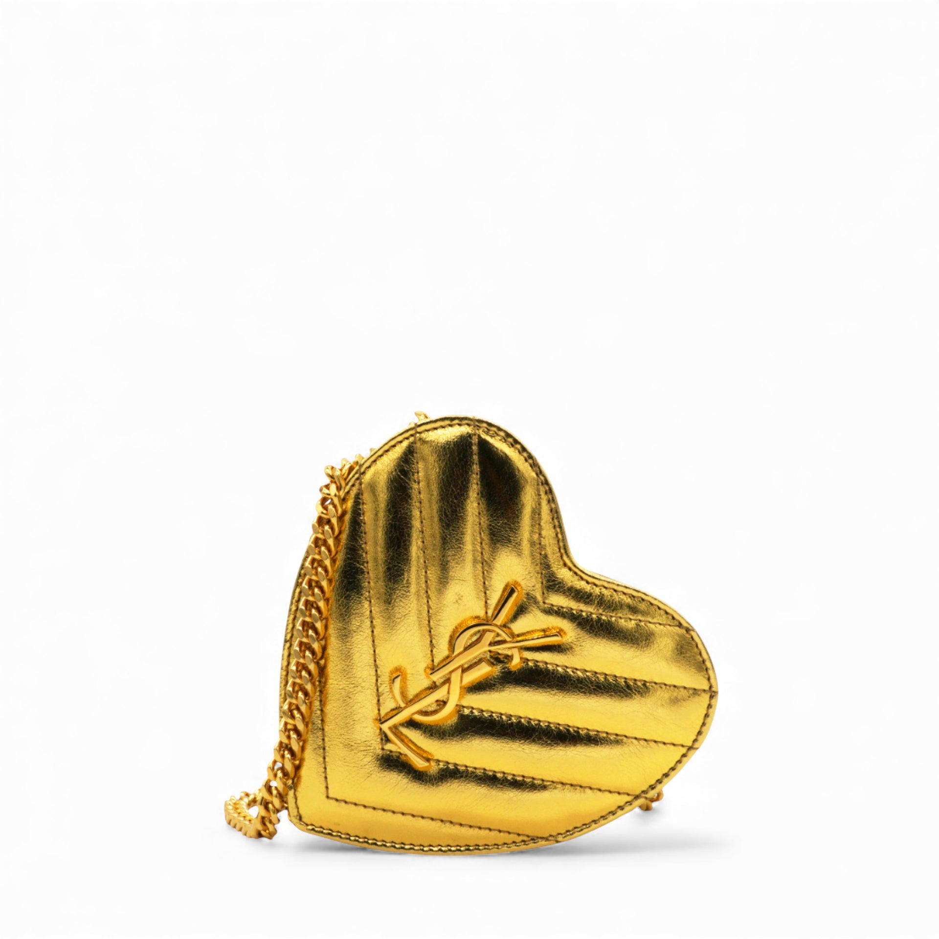 Gold Chevron Monogram Mini Love Heart Chain Bag