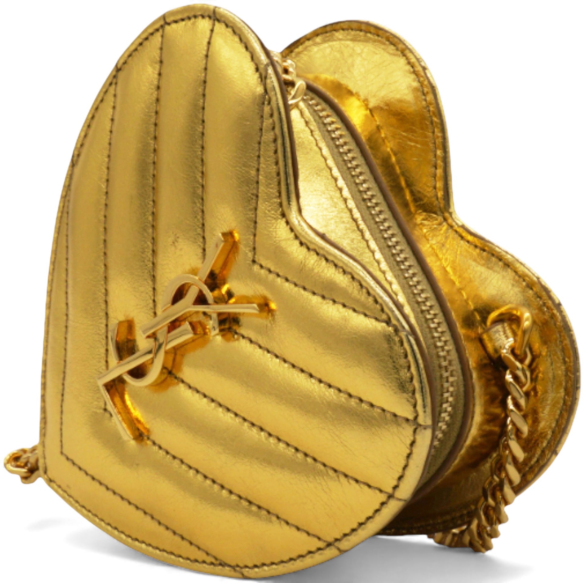 Gold Chevron Monogram Mini Love Heart Chain Bag