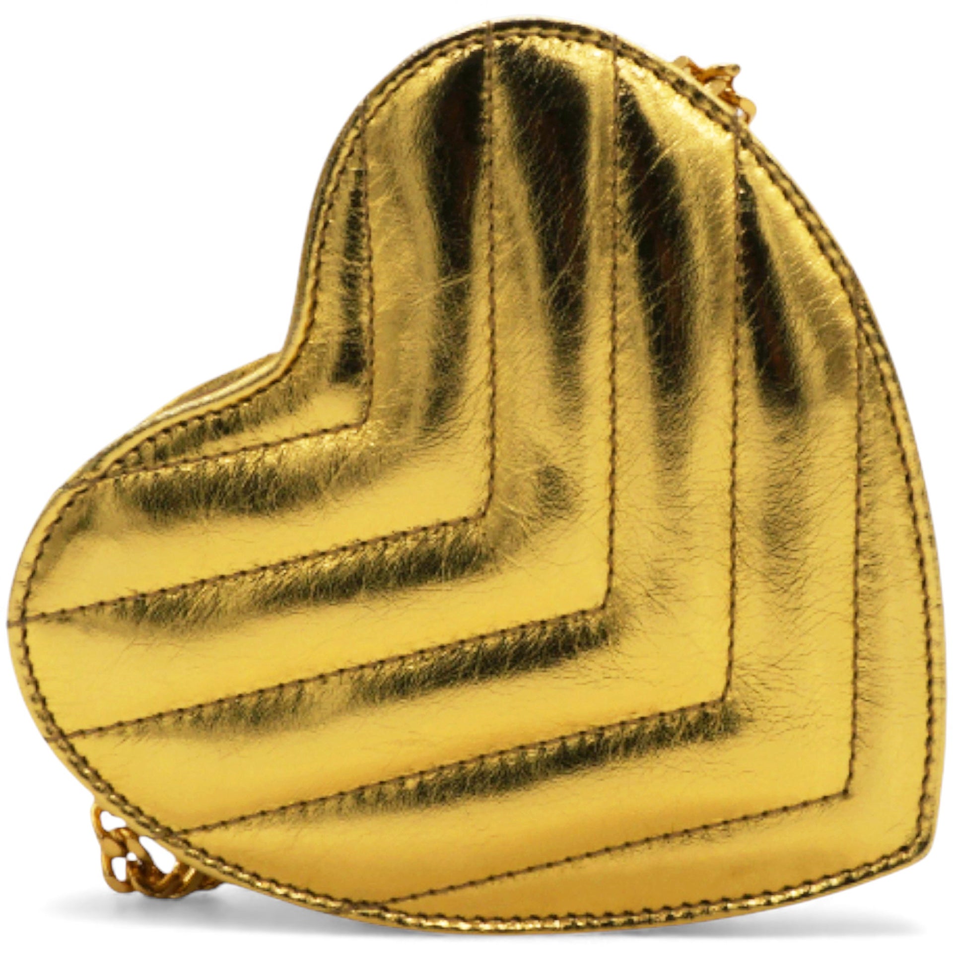 Gold Chevron Monogram Mini Love Heart Chain Bag