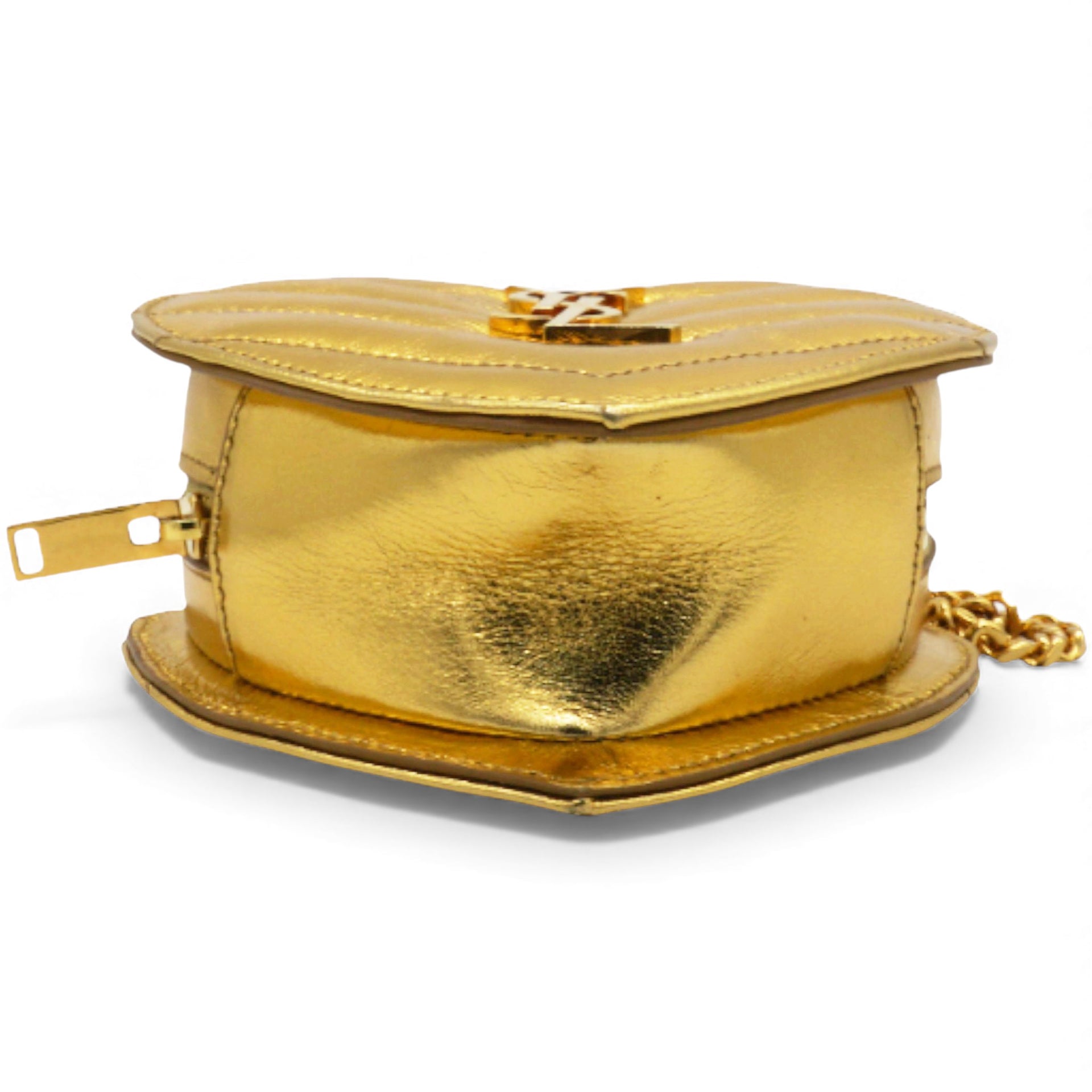 Gold Chevron Monogram Mini Love Heart Chain Bag