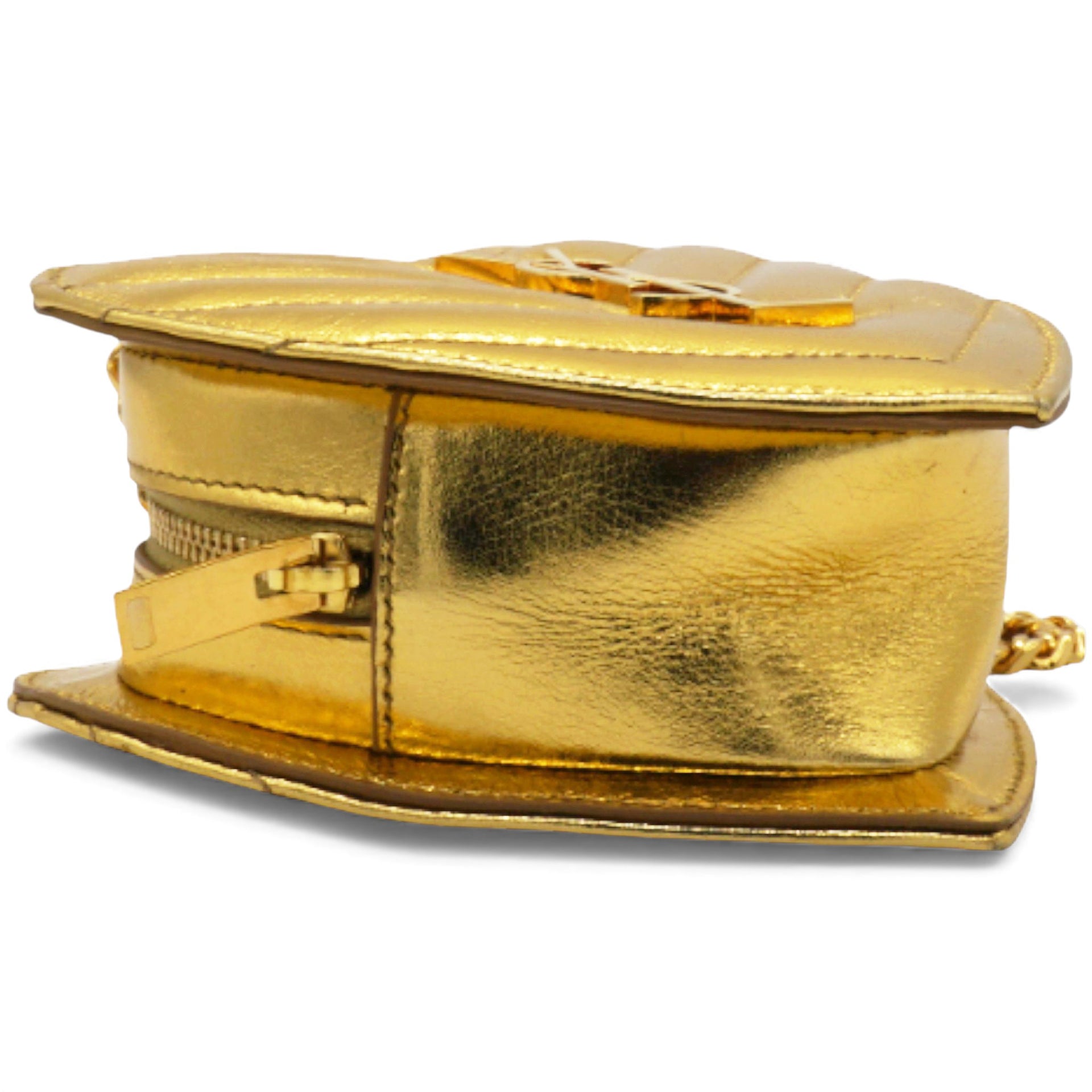 Gold Chevron Monogram Mini Love Heart Chain Bag