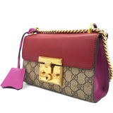 Red/Pink Leather and GG Supreme Monogram Canvas Small Padlock Shoulder Bag