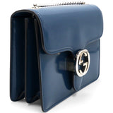 Blue Leather Small Interlocking G Shoulder Bag