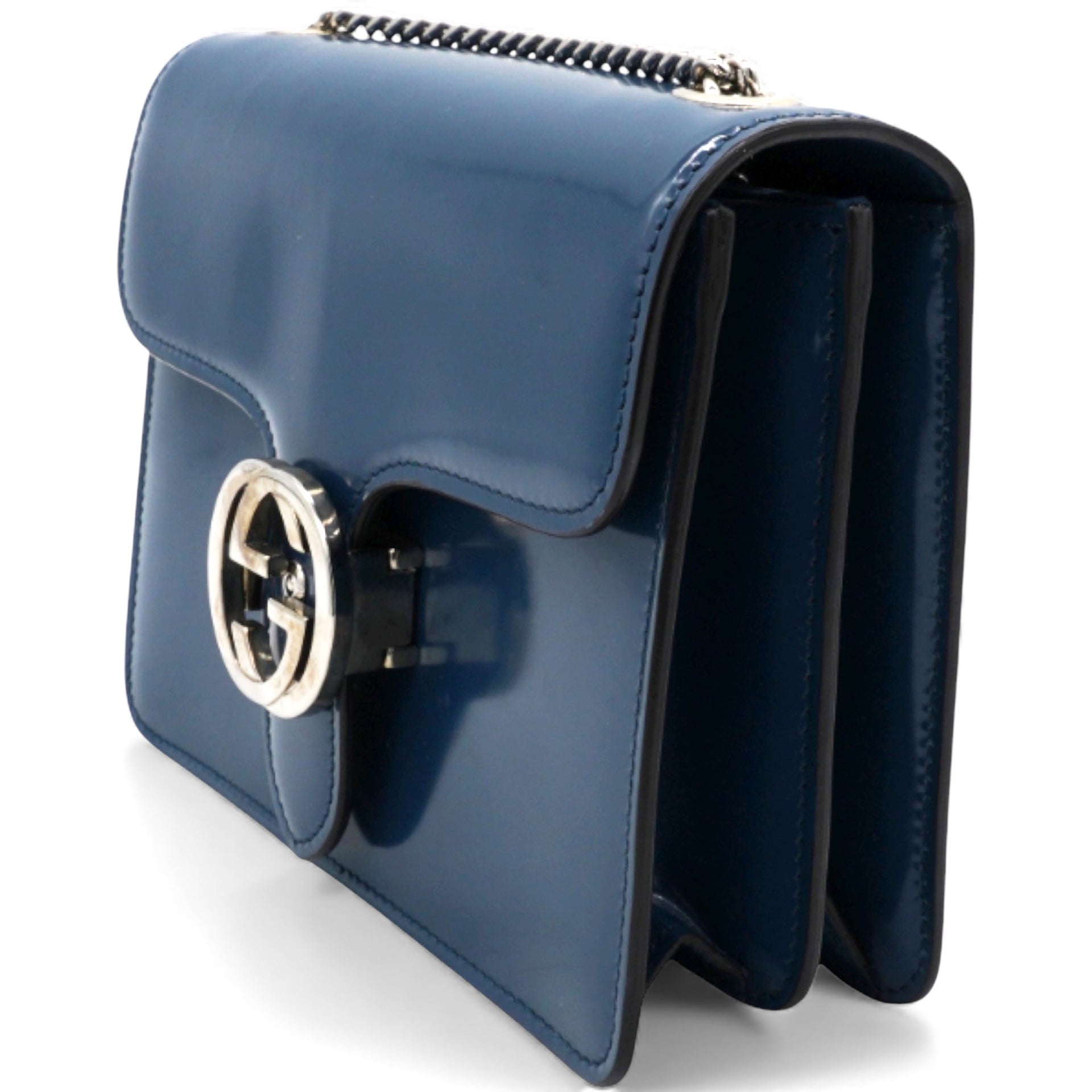 Blue Leather Small Interlocking G Shoulder Bag