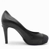 Black Leather Cap Toe Pumps Size36