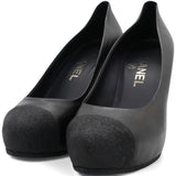 Black Leather Cap Toe Pumps Size36