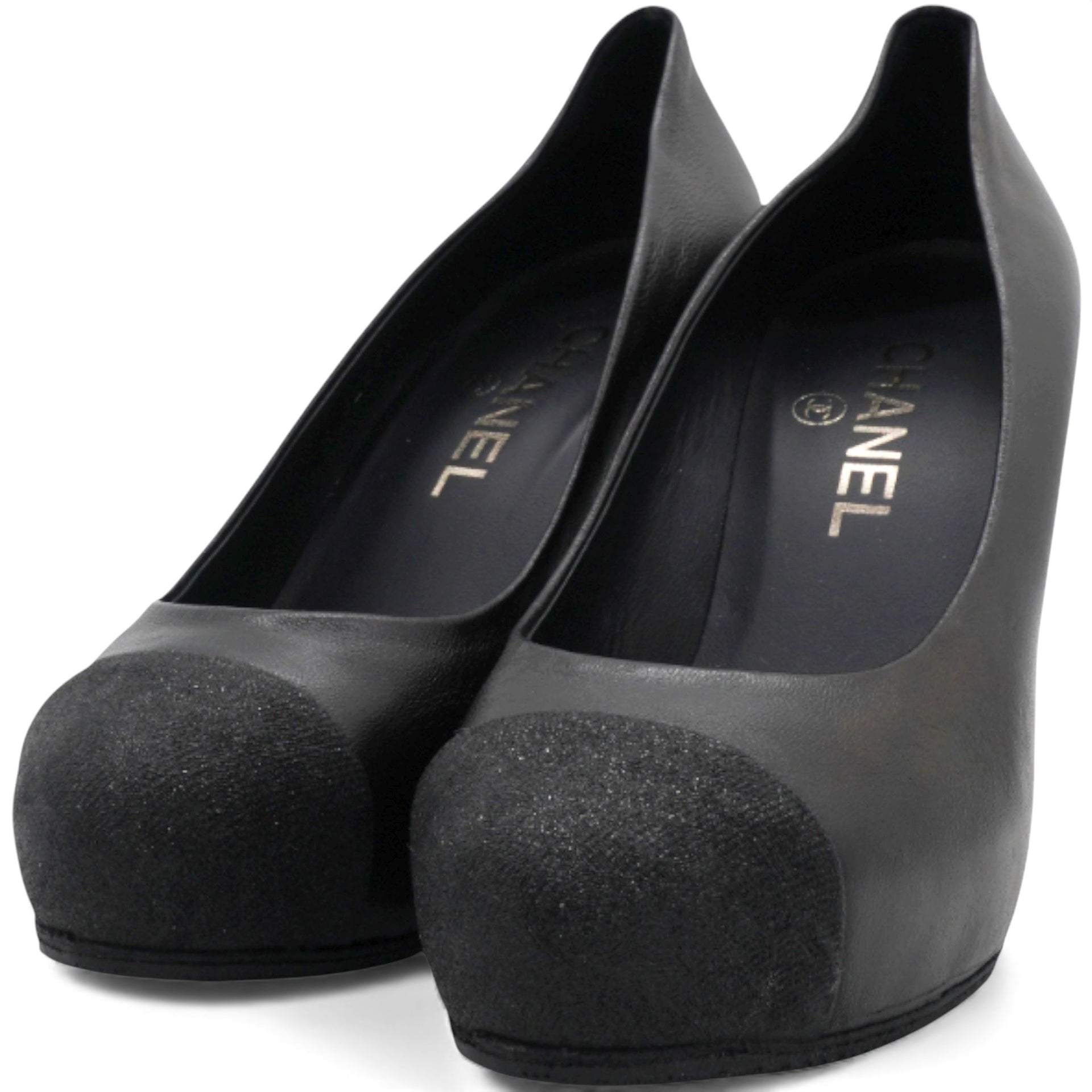 Black Leather Cap Toe Pumps Size36