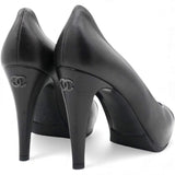 Black Leather Cap Toe Pumps Size36