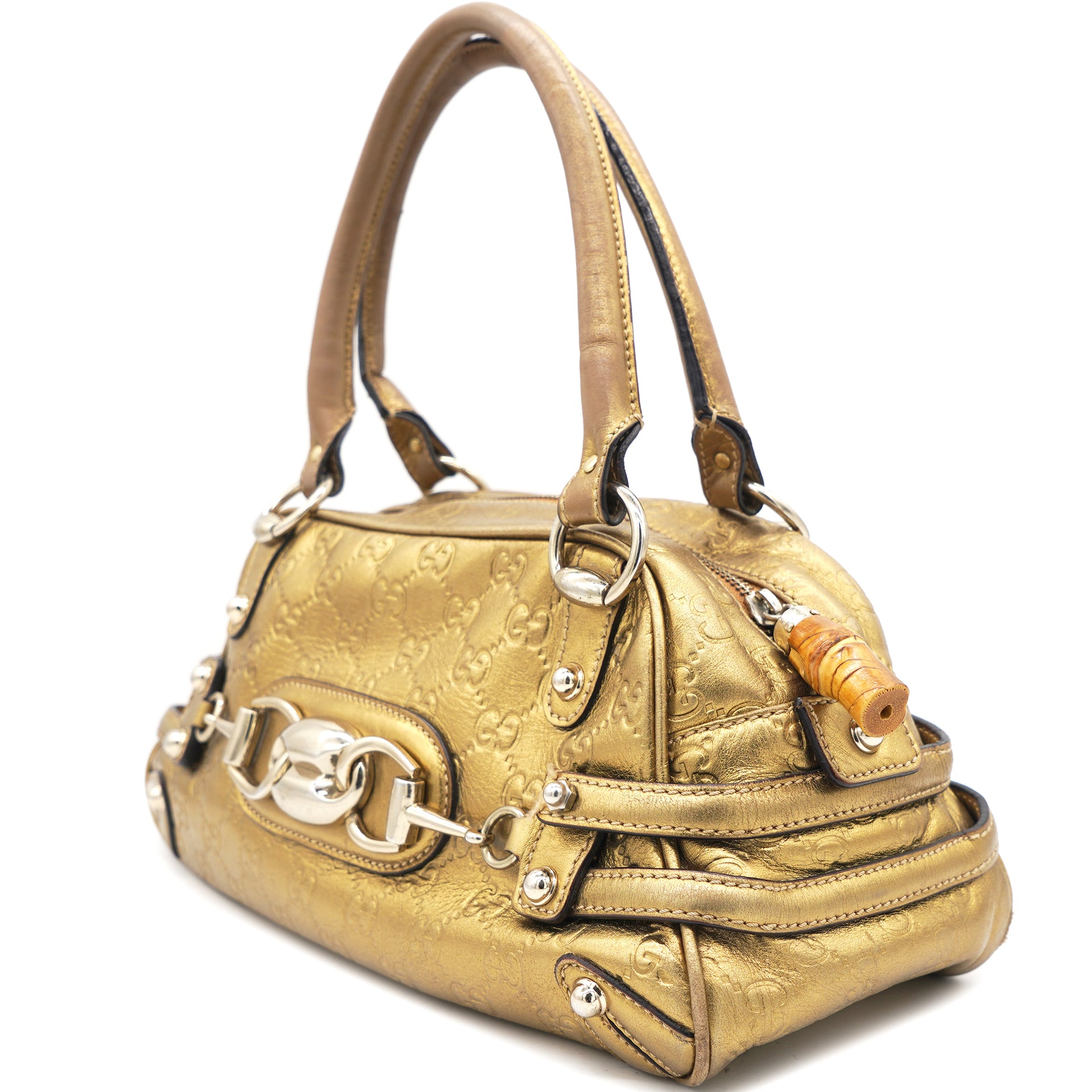Metallic Gold Wave Leather Shoulder Bag