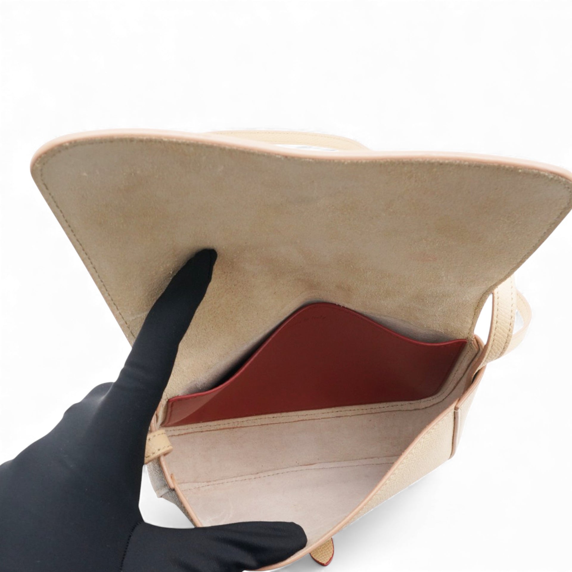 Strap Clutch in Taupe/Red