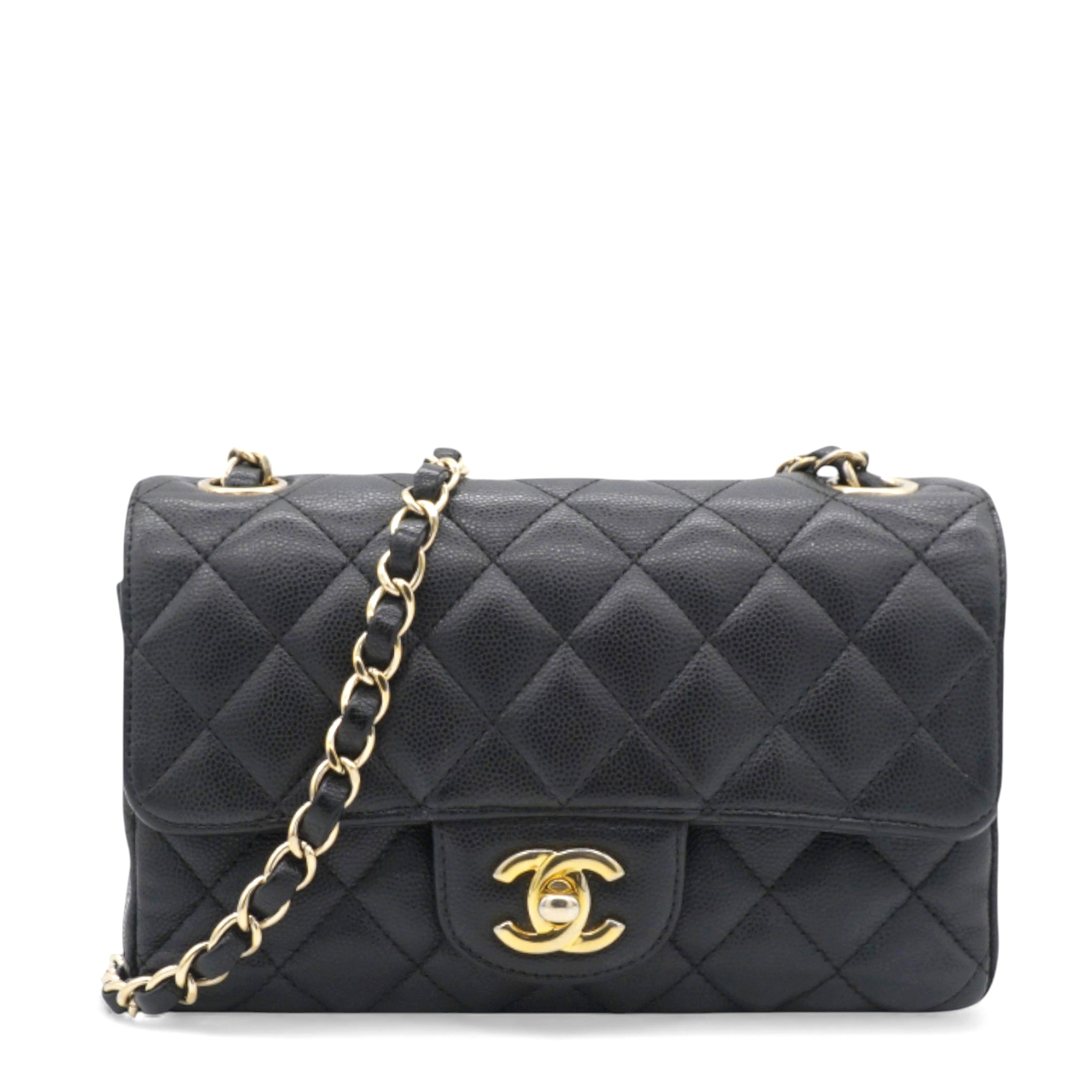 Black Quilted Caviar Leather Classic Mini Flap Bag
