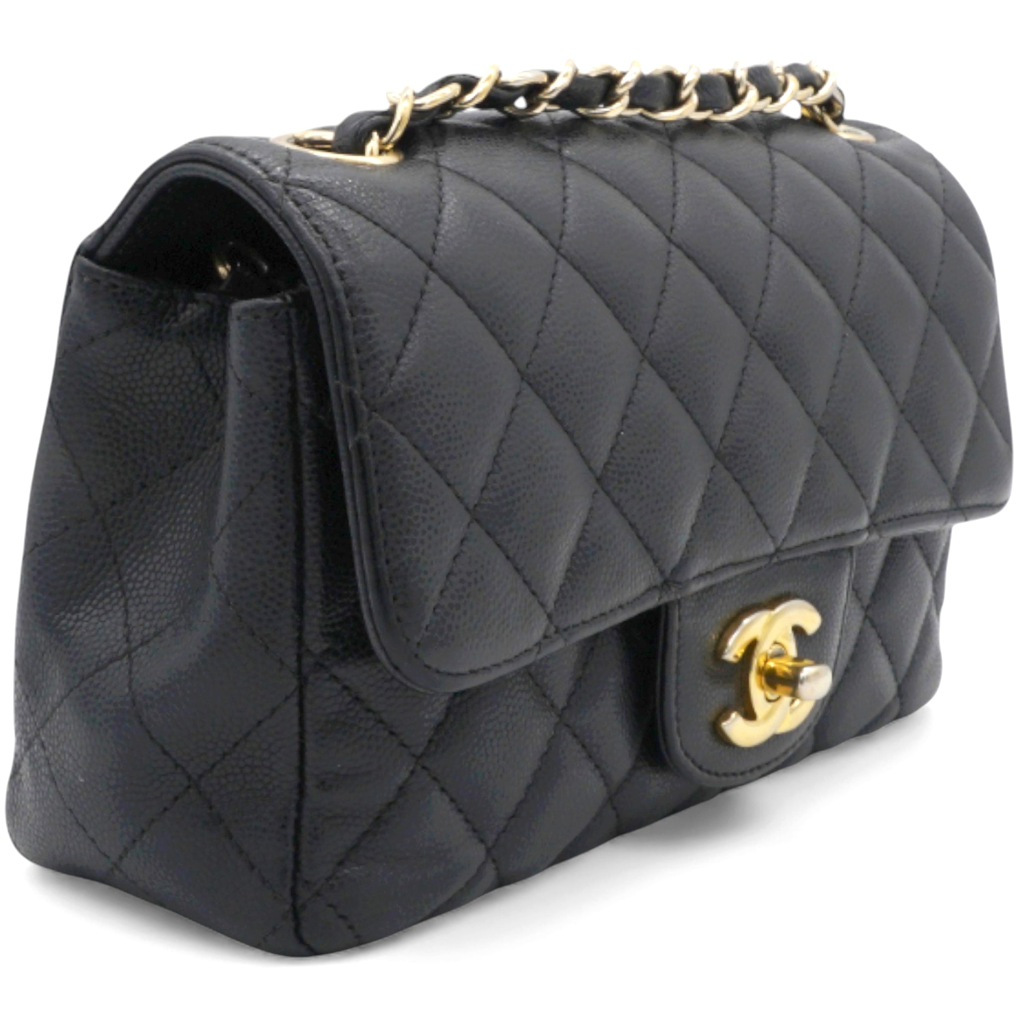 Black Quilted Caviar Leather Classic Mini Flap Bag