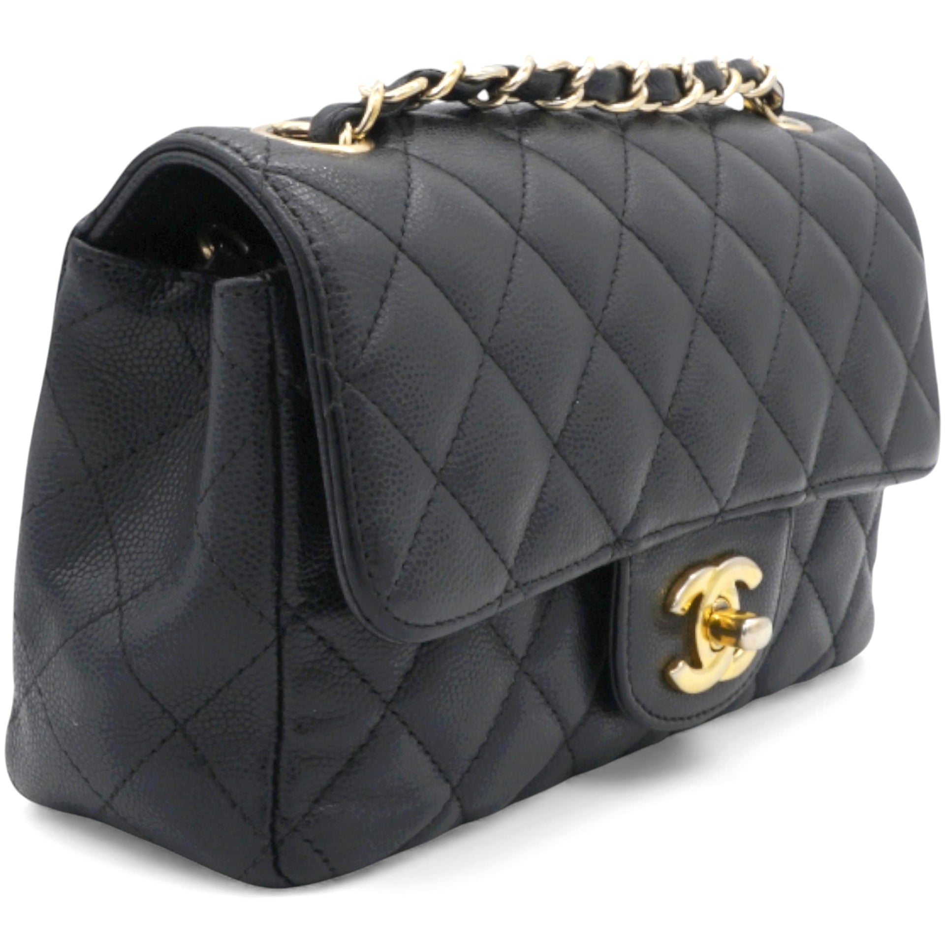Black Quilted Caviar Leather Classic Mini Flap Bag