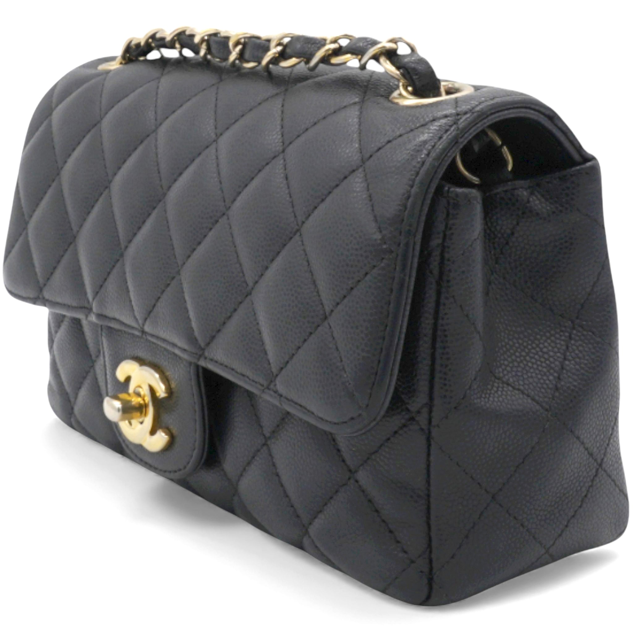 Black Quilted Caviar Leather Classic Mini Flap Bag