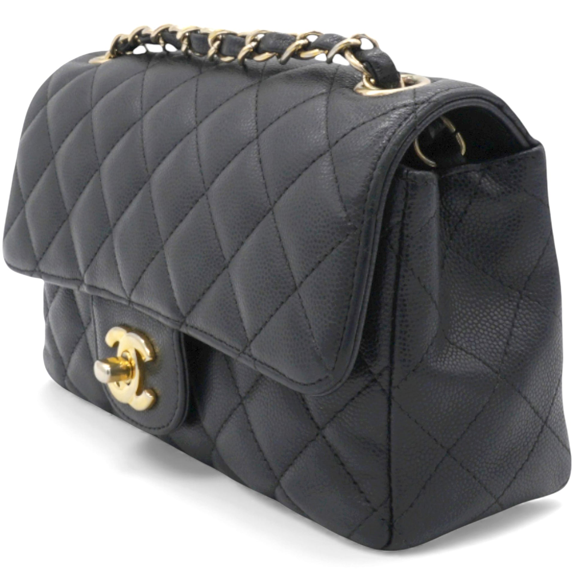 Black Quilted Caviar Leather Classic Mini Flap Bag