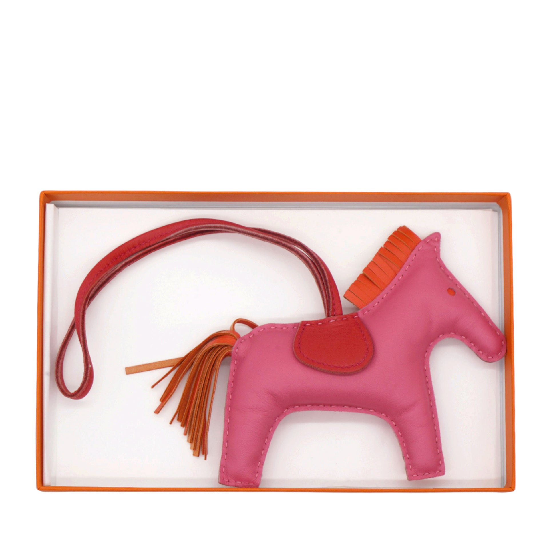 HERMÈS Milo Grigri Rodeo Horse Bag Charm MM Rose Azalee Orange