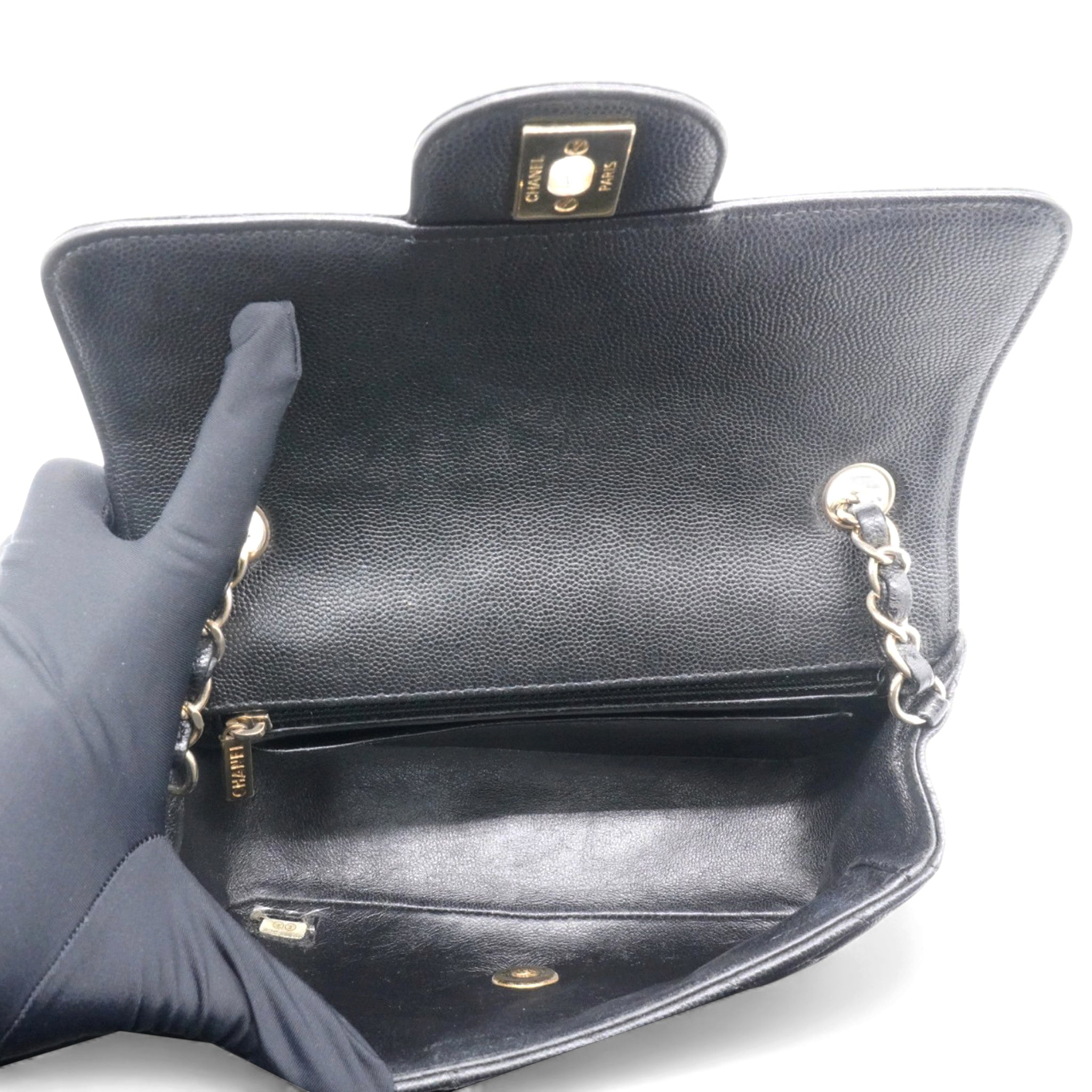 Black Quilted Caviar Leather Classic Mini Flap Bag