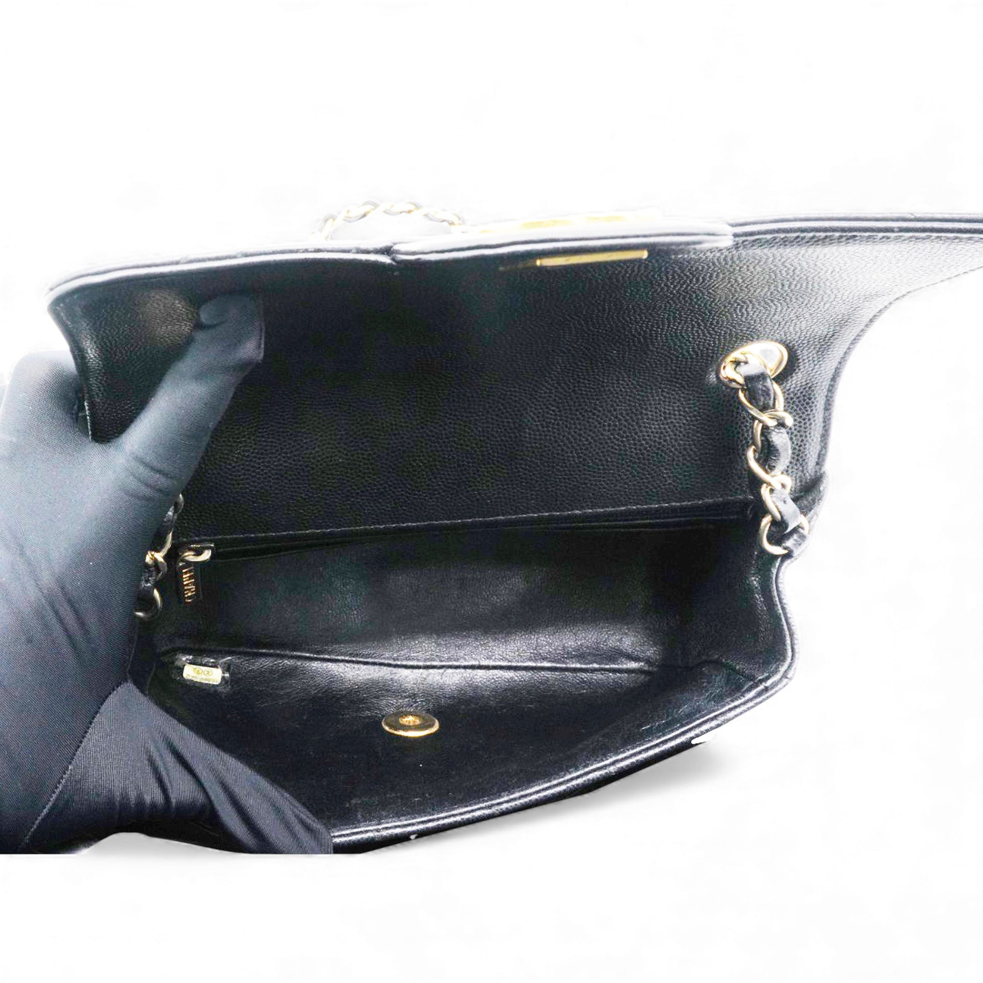 Black Quilted Caviar Leather Classic Mini Flap Bag