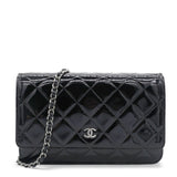 Black Quilted Patent Leather Classic WOC Clutch Bag