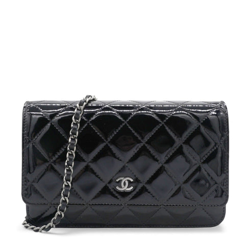 Black Quilted Patent Leather Classic WOC Clutch Bag