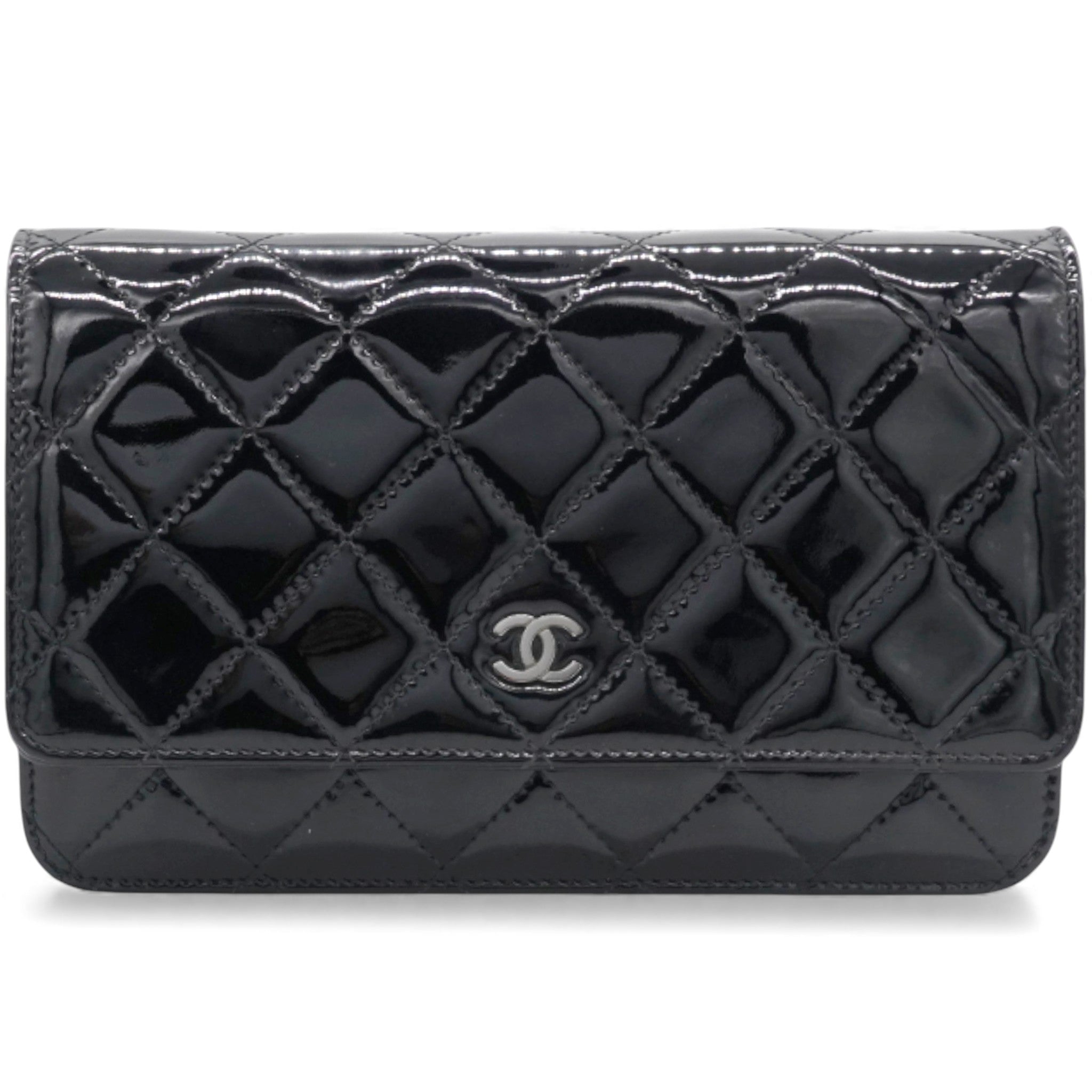 Black Quilted Patent Leather Classic WOC Clutch Bag
