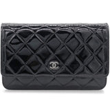 Black Quilted Patent Leather Classic WOC Clutch Bag