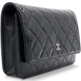 Black Quilted Patent Leather Classic WOC Clutch Bag